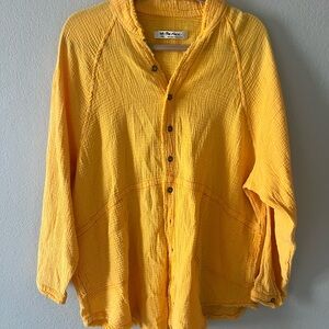 We the Free Mustard Yellow Button-Down Cotton Long Sleeve Free People Shirt